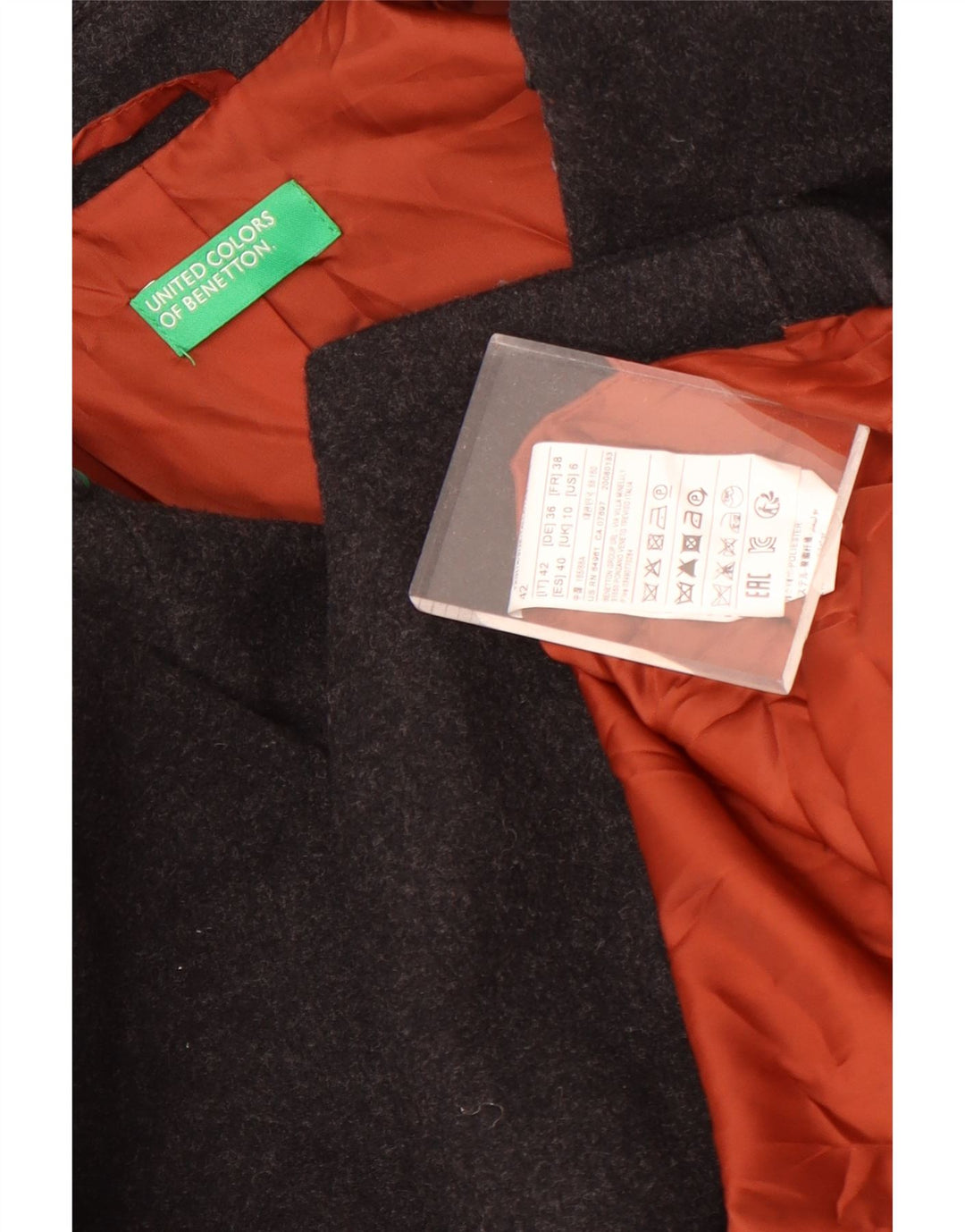 Женское полупальто оверсайз Benetton UK 10, маленькое серое, шерсть