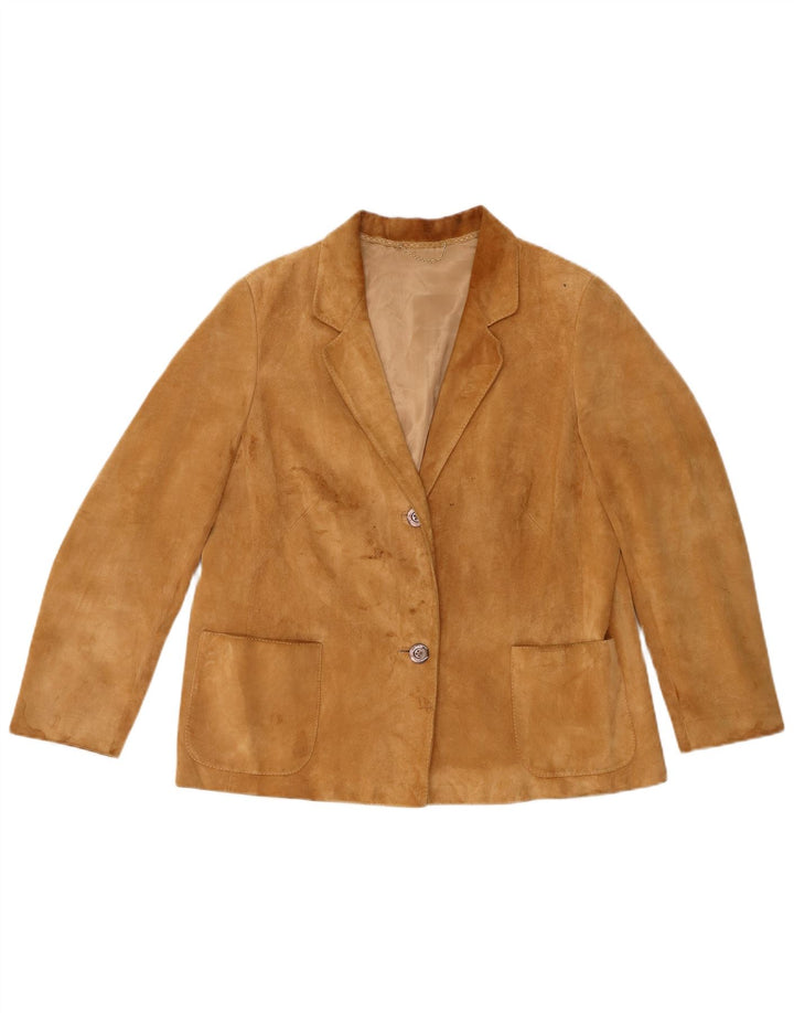 Винтажный женский замшевый пиджак на двух пуговицах, Великобритания 14, средний коричневый цвет
