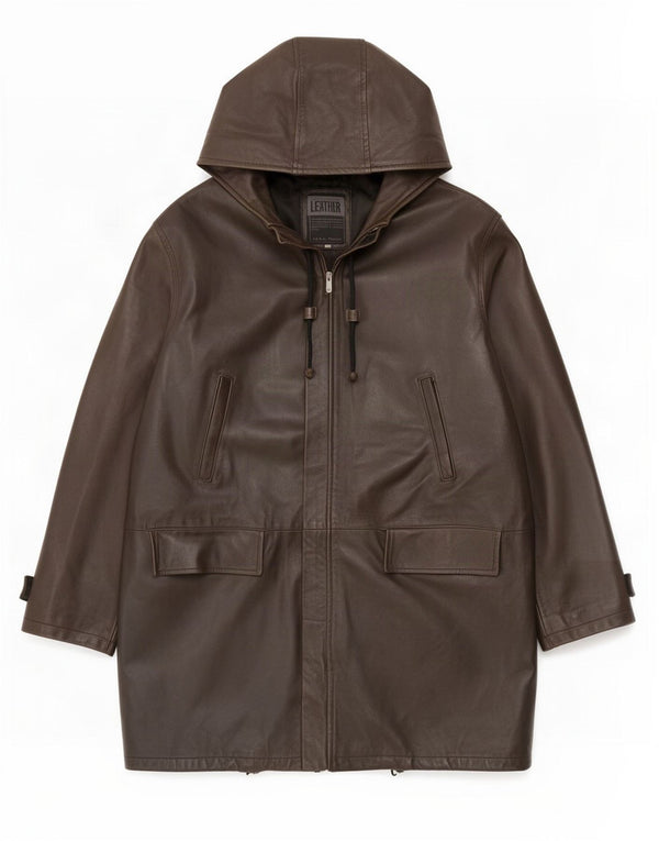 Мужское кожаное пальто Metropolitan с капюшоном IT 54 2XL Коричневое