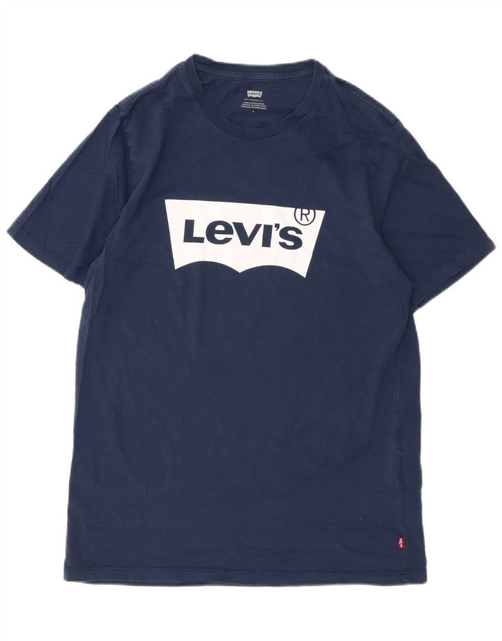Мужская футболка с рисунком Levi's, топ среднего размера, темно-синий, хлопок