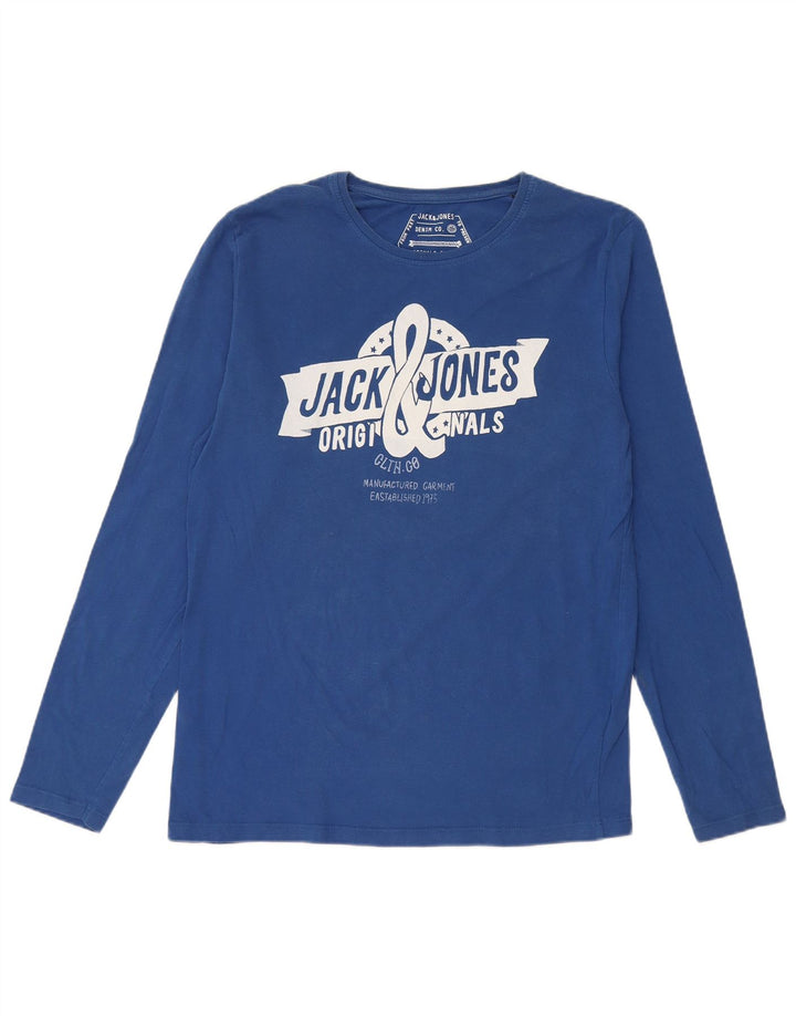 Мужской топ с рисунком Jack & Jones, длинный рукав, большой синий хлопок