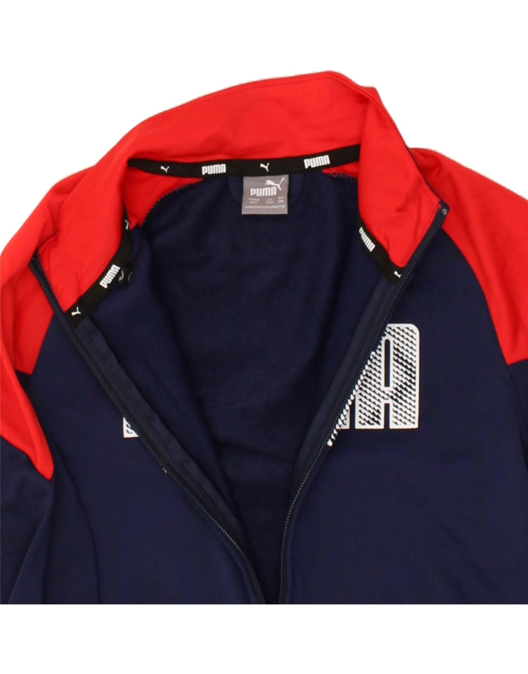 PUMA Boys Graphic Tracksuit Top Jacket 7-8 Years Navy Blue Colourblock | Vintage Puma | Thrift | Second-Hand Puma | Used Clothing | Messina Hembry 