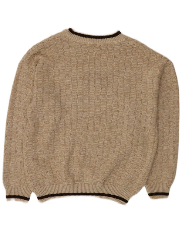 VINTAGE Мужской джемпер с круглым вырезом с рисунком IT 52 XL Бежевый полиакрил