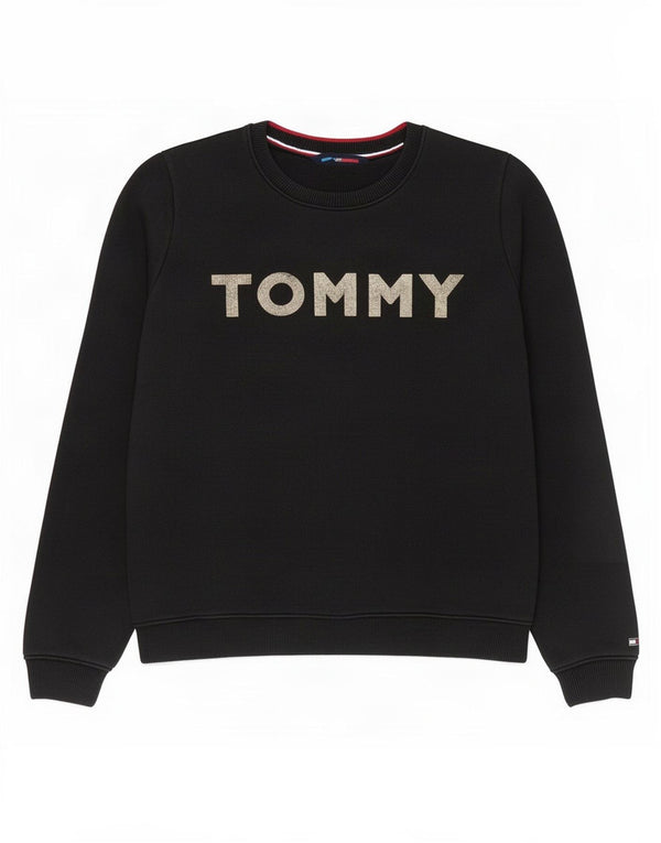 Женский свитшот с рисунком Tommy Hilfiger UK 14, средний черный хлопковый джемпер