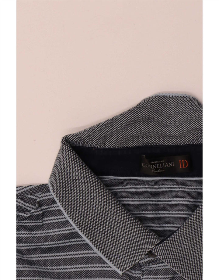 Мужская рубашка поло Corneliani IT 52, полиэстер в большую синюю полоску