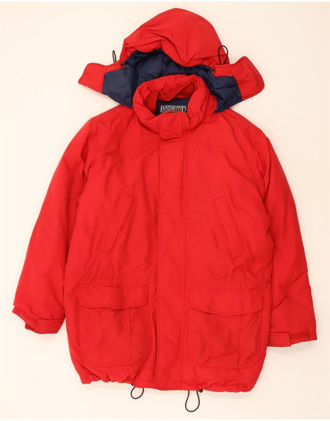LANDS END Mens Hooded Padded Jacket UK 42/44 Large Red Nylon Vintage Lands End and Second-Hand Lands End from Messina Hembry 