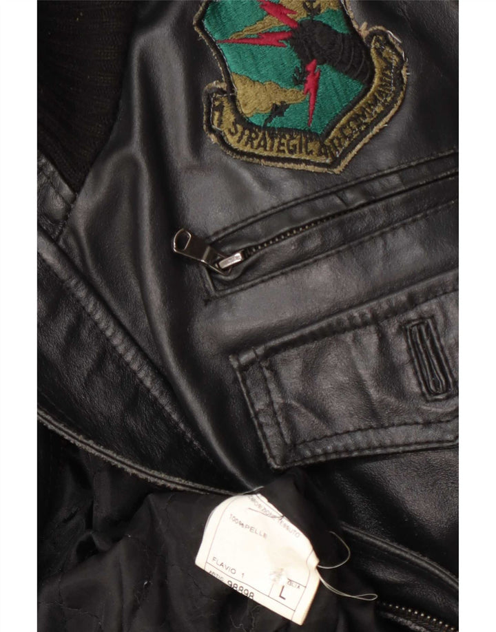 Vintage Mens Leather Flight Aviator Jacket UK 40 Large Black