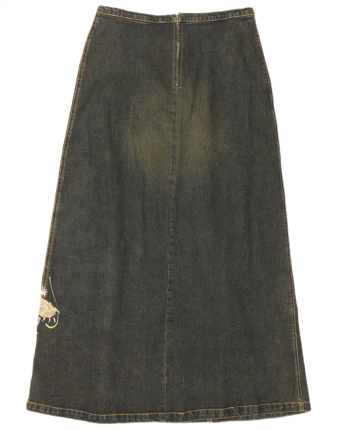 ВИНТАЖНАЯ женская джинсовая юбка с рисунком UK 12, средний W30, синяя, хлопок