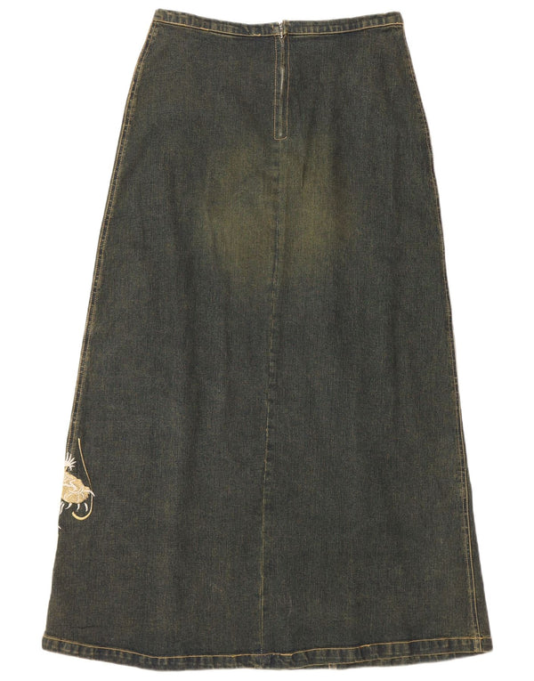 VINTAGE Womens Graphic Denim Skirt UK 12 Medium W30  Blue Cotton