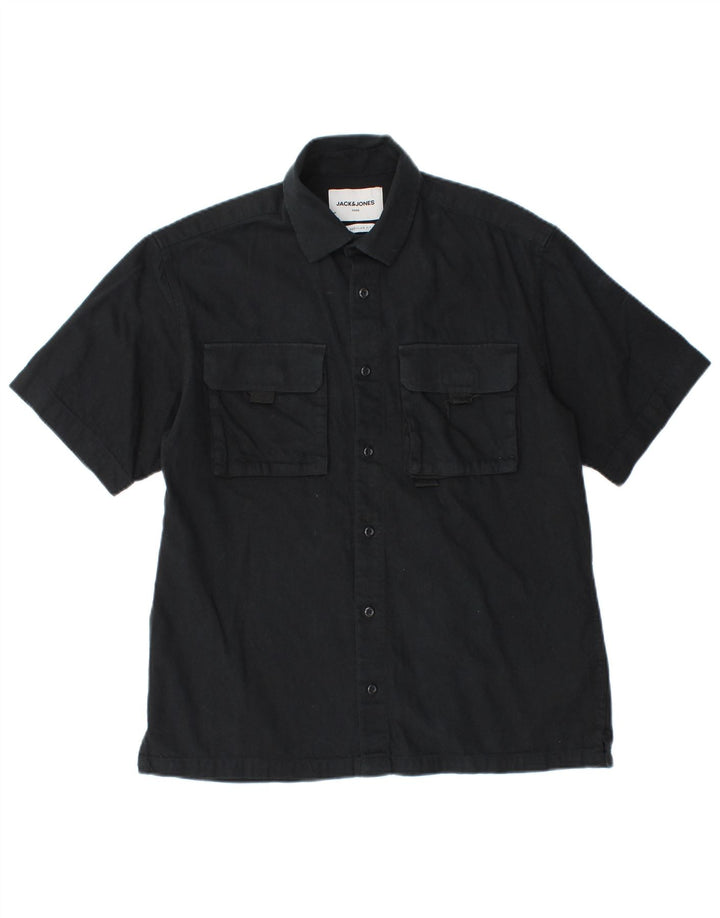 Jack & Jones Мужская рубашка обычного кроя с коротким рукавом, маленькая, черная, хлопковая