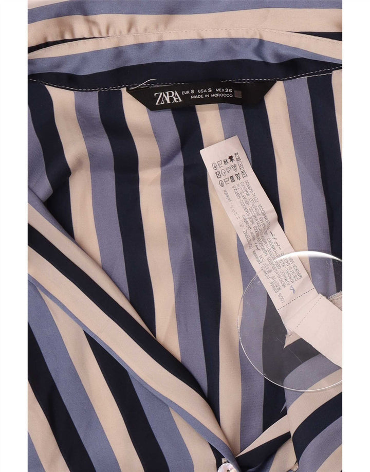 Женская блузка-рубашка Zara UK 10, полиэстер, маленькая синяя полоска