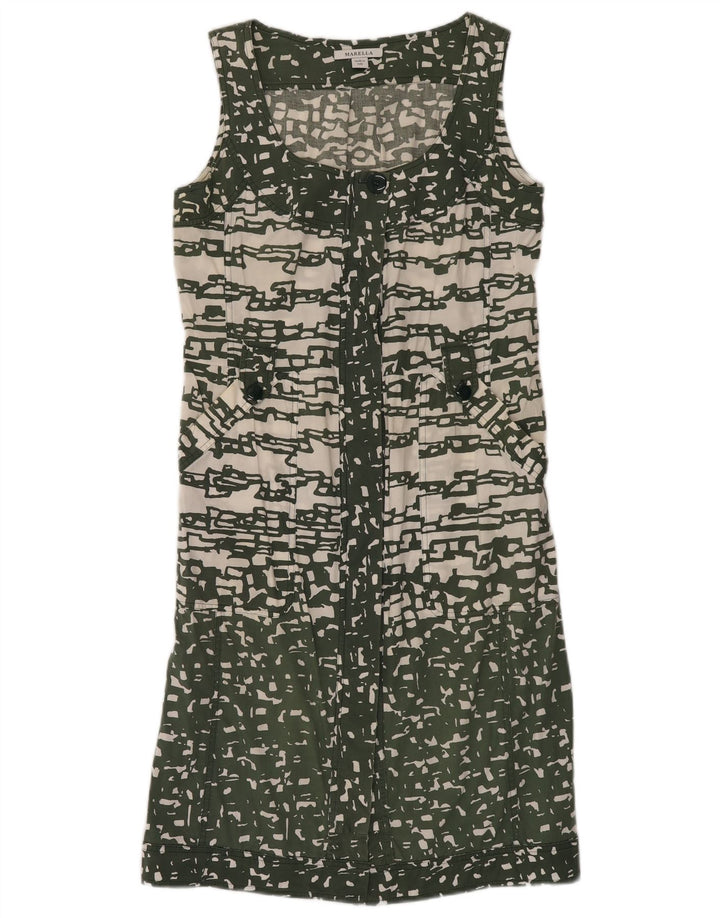 Женское платье-рубашка без рукавов MARELLA UK 12, средний зеленый с геометрическим узором