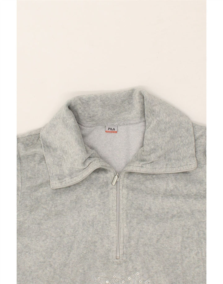 FILA Womens Zip Neck Sweatshirt Jumper UK 10 Small Grey Cotton Vintage Fila and Second-Hand Fila from Messina Hembry 