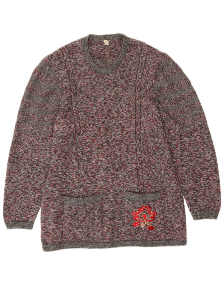 ВИНТАЖНЫЙ женский джемпер с круглым вырезом, Великобритания, 16, большой, разноцветный, в крапинку