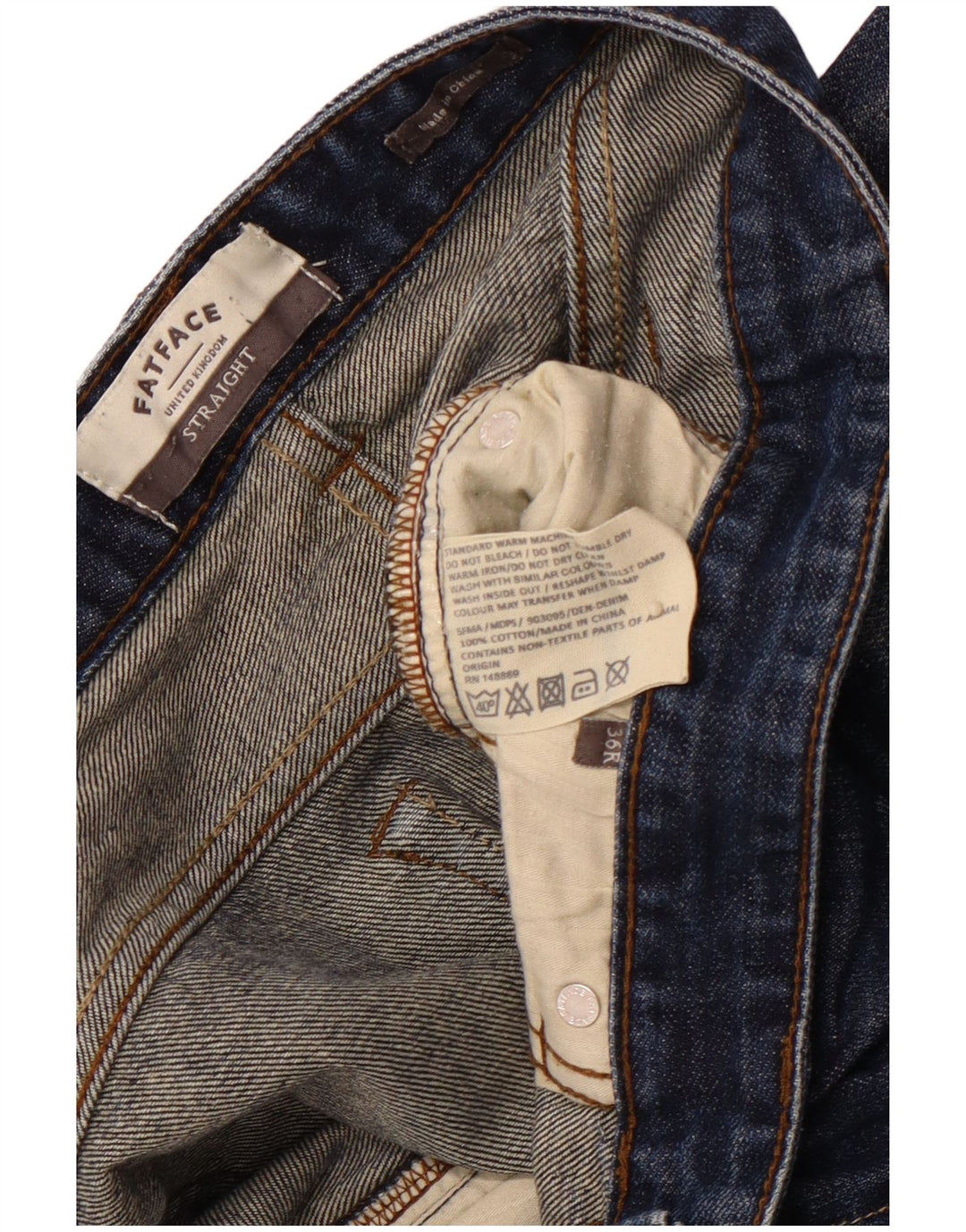 Мужские прямые джинсы FAT FACE кислотной стирки прямого кроя W36 L31, синий хлопок