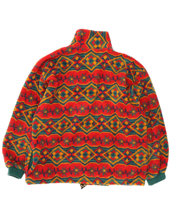 Винтажная женская объемная флисовая куртка UK 18 XL, красная с геометрическим рисунком