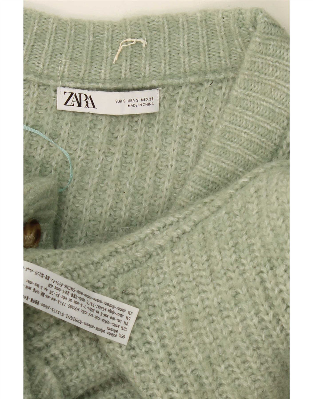 Женский свободный кардиган Zara UK 10, маленький зеленый полиэстер с крапинками