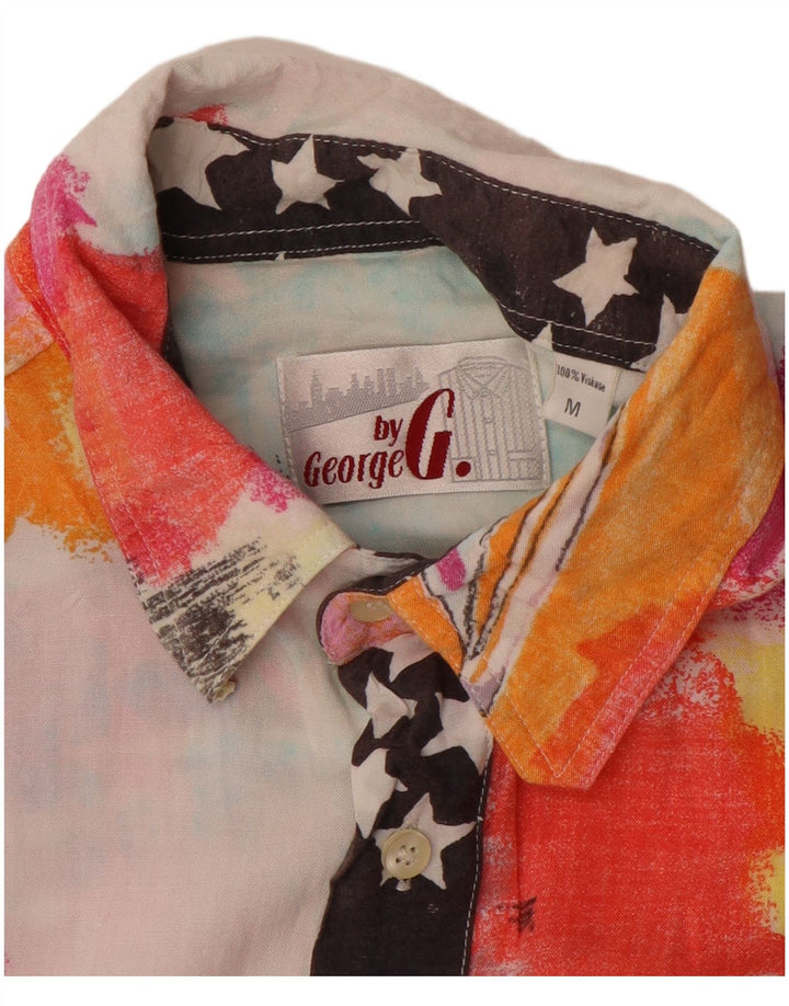 Винтажная мужская рубашка с коротким рукавом с абстрактным узором, средняя разноцветная