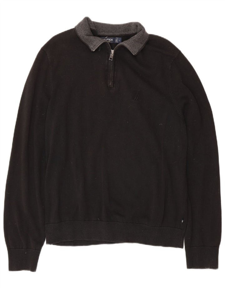 Мужской джемпер NAUTICA с воротником на молнии, большой черный хлопковый свитер