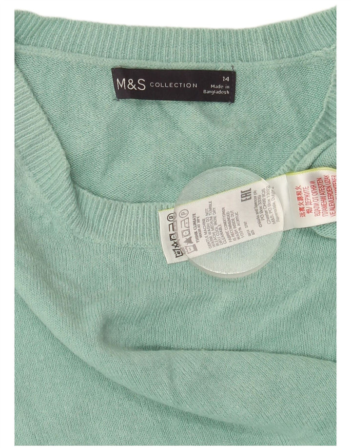 MARKS & SPENCER Womens Crew Neck Jumper Sweater UK 14 Medium Green Acrylic