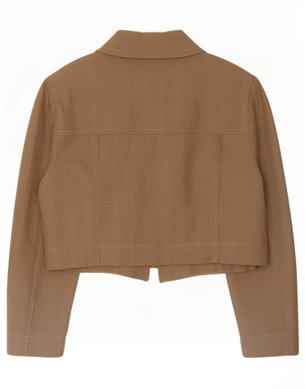 Женская укороченная куртка-бомбер Zara UK 14, большая бежевая вискоза в тонкую полоску