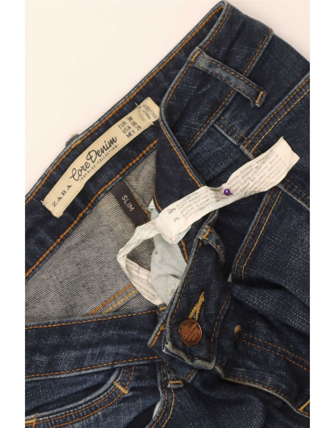 Женские узкие джинсы Zara EU 38, маленькие W28 L32, синие, хлопок