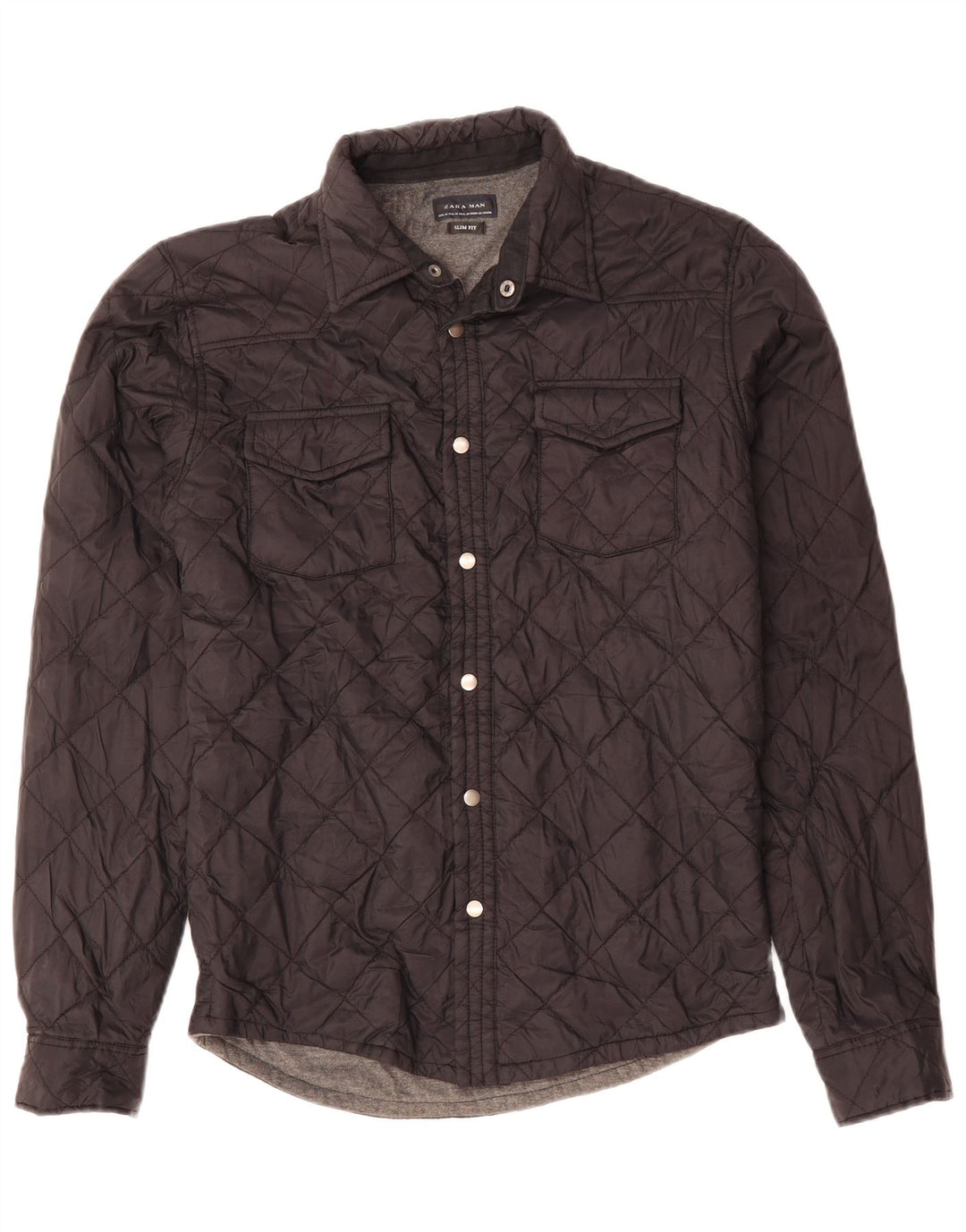 Мужская стеганая рубашка приталенного кроя ZARA, средний черный полиэстер