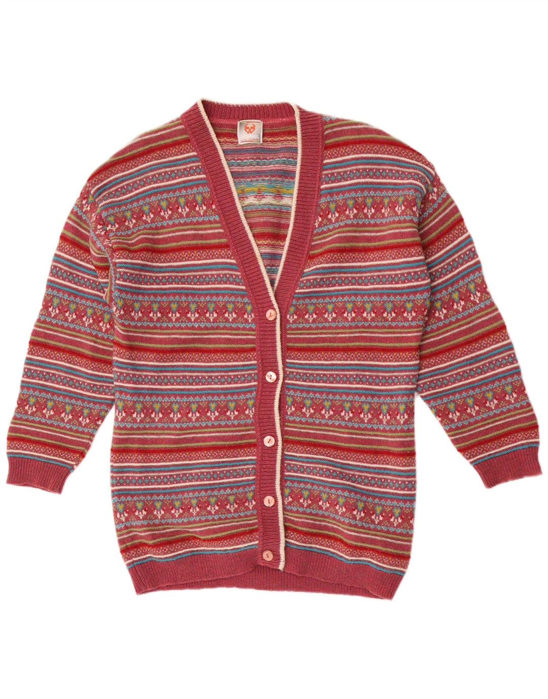 Женский кардиган Stefanel UK 14, средний красный, шерсть Fair Isle