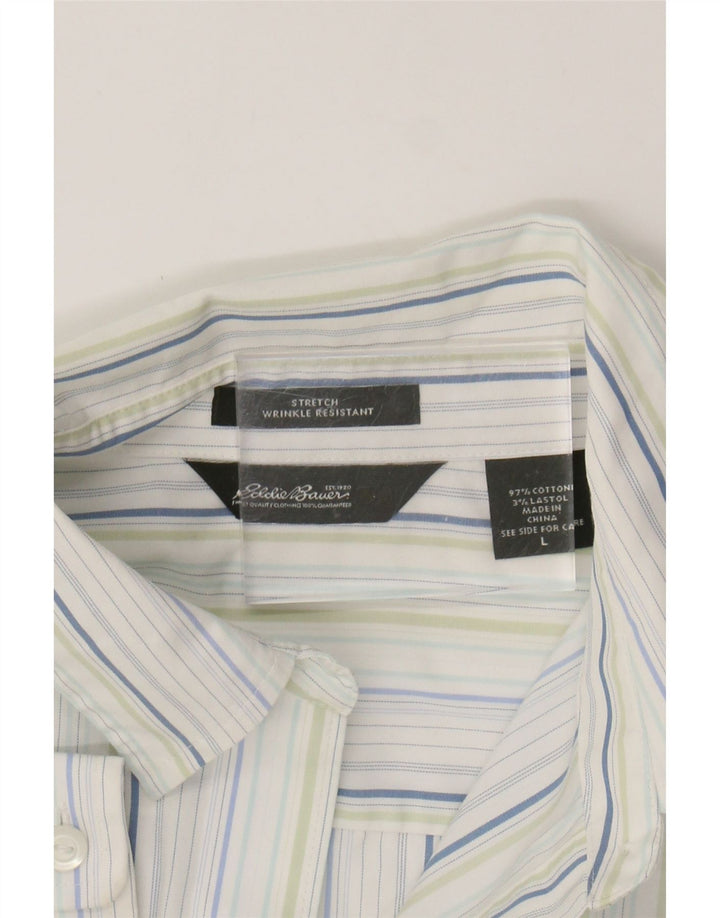 EDDIE BAUER Womens Shirt UK 16 Large Blue Striped Cotton