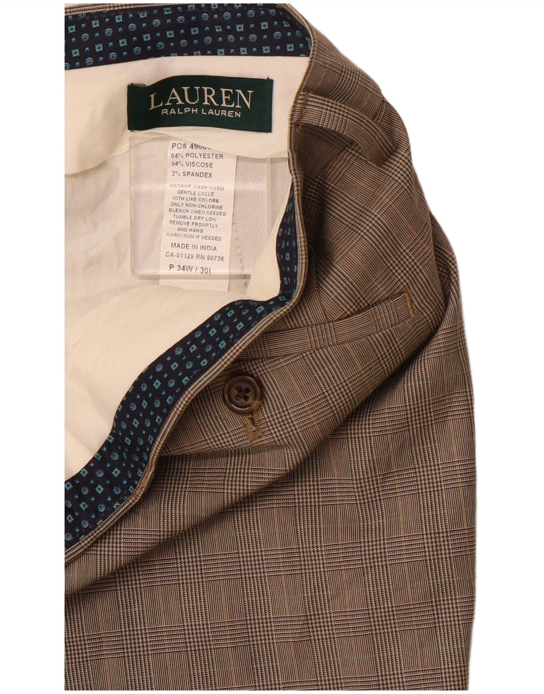 POLO RALPH LAUREN Мужские прямые брюки W34 L30 Коричневые с узором «гусиные лапки»