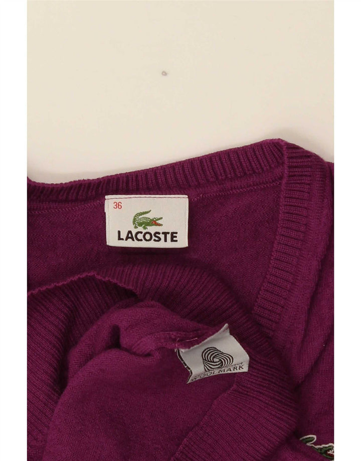 Женский джемпер с v-образным вырезом Lacoste, размер 36, маленький, фиолетовый, шерсть