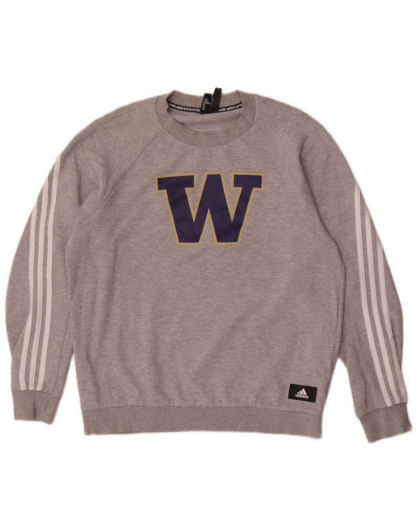 Мужской свитер Adidas Washington Huskies с рисунком, большой серый хлопковый джемпер