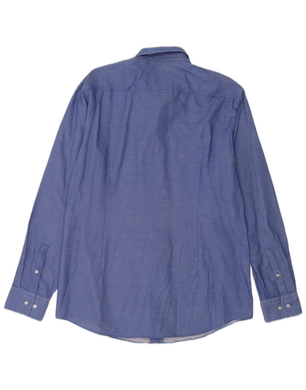 Мужская рубашка приталенного кроя Hugo Boss, размер 44, 17, 1/2 XL, хлопок в синие пятна
