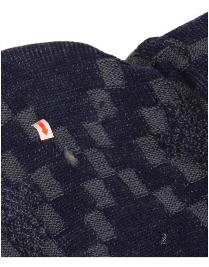 ВИНТАЖНЫЙ мужской кардиган-свитер, большой размер, темно-синий, вискоза с геометрическим рисунком