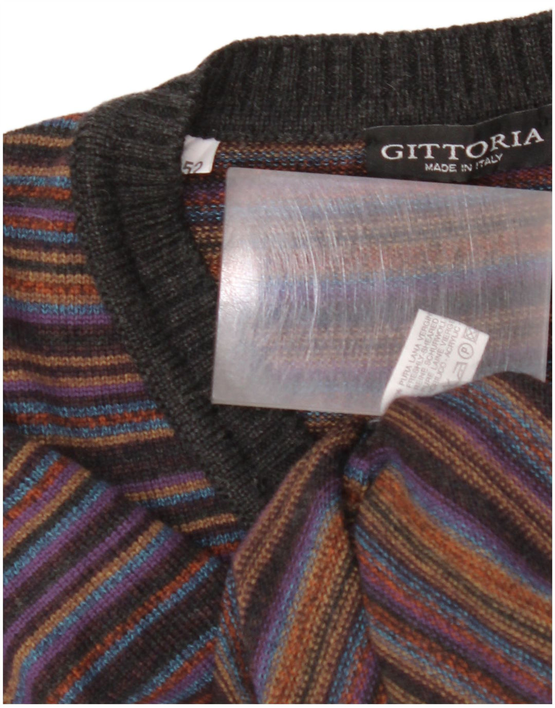 Мужской джемпер с v-образным вырезом VINTAGE IT 52, шерсть в большую разноцветную полоску