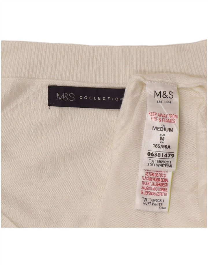 Женский джемпер с v-образным вырезом Marks & Spencer UK 14, средний белый с цветочным принтом