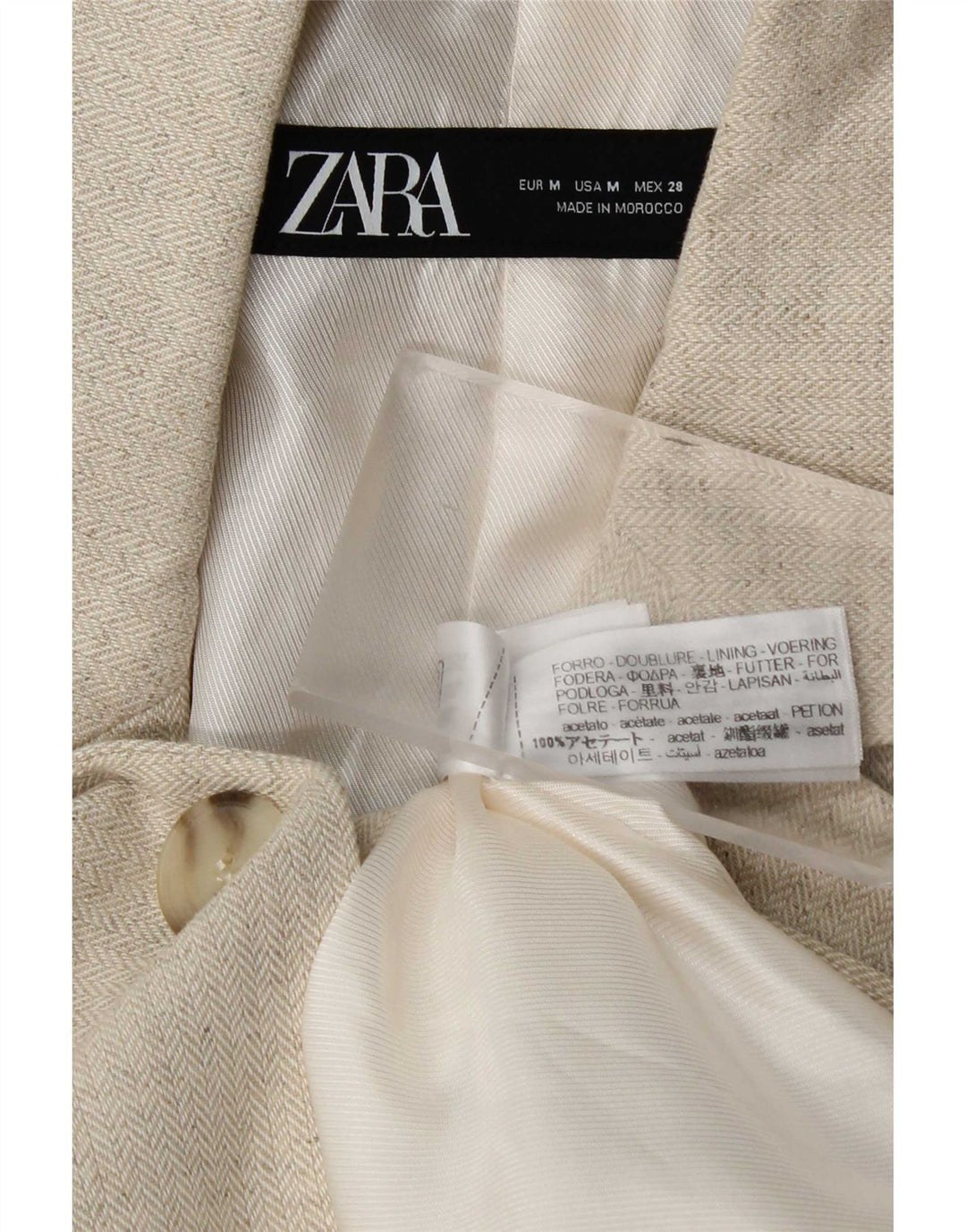 Женский пиджак на 1 пуговице Zara UK 14, средний бежевый, с узором «в ёлочку», из ацетата