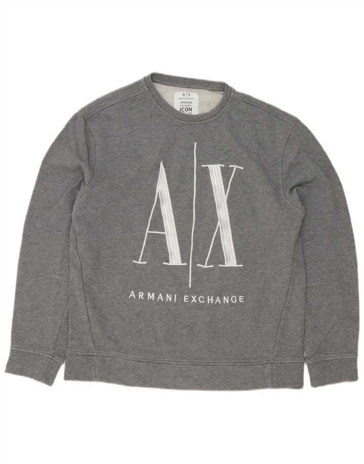 Мужской свитшот с рисунком Armani Exchange, хлопковый джемпер среднего серого цвета