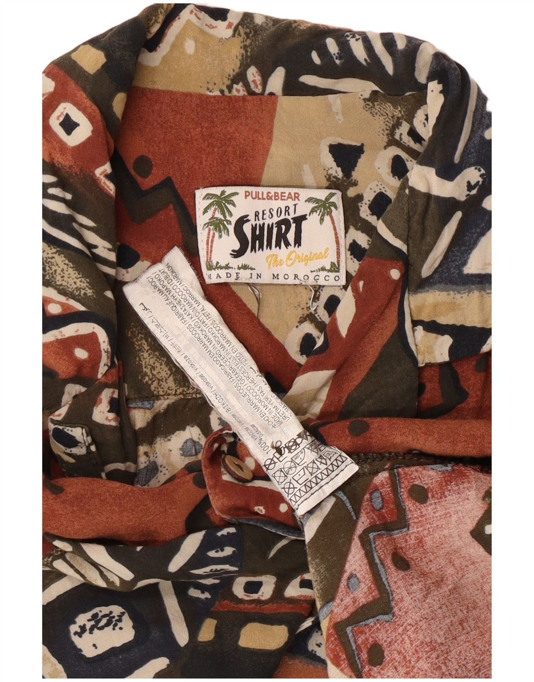 Мужская рубашка с коротким рукавом Pull & Bear, большая разноцветная вискоза с геометрическим рисунком