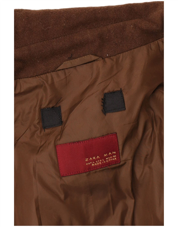 Мужская вязаная куртка-бомбер Zara UK 40, большая коричневая шерсть с цветными блоками