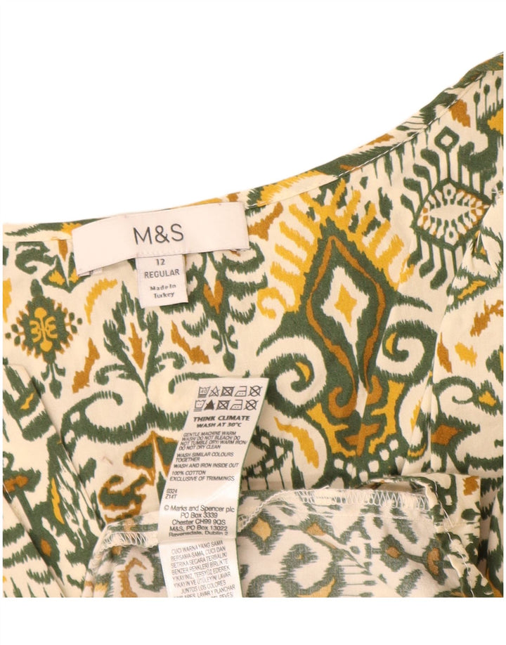 Женское платье трапециевидного силуэта стандартного размера Marks & Spencer UK 12, средний зеленый цвет икат, хлопок