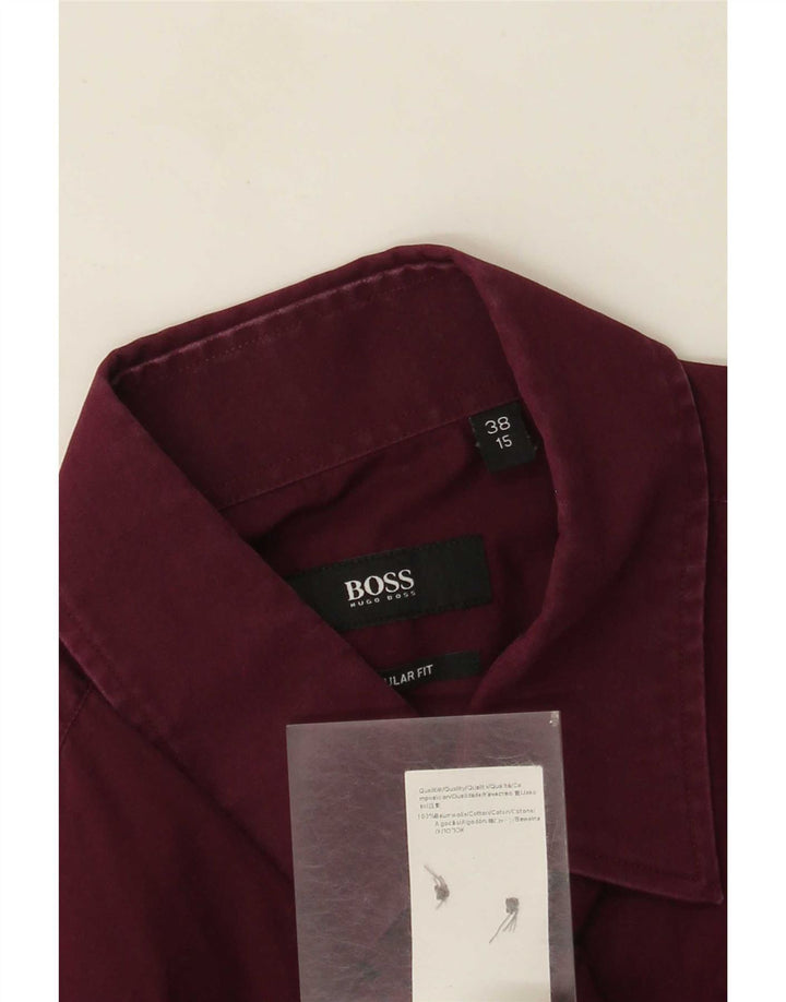 Мужская рубашка обычного кроя Hugo Boss, размер 38 15, средний бордовый хлопок, хлопок