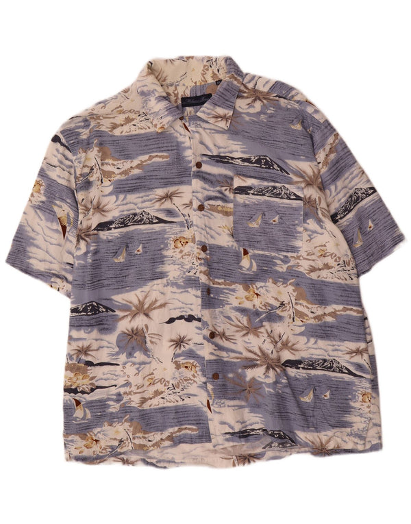 Vintage Mens Hawaiian Short Sleeve Shirt 2XL Blue Rayon