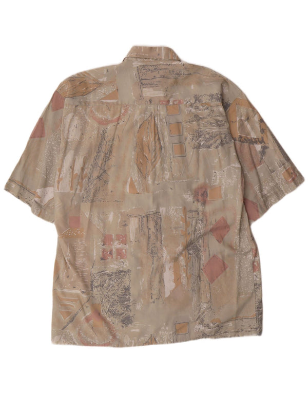 Винтажная мужская рубашка с коротким рукавом, размер 39/40, средняя, бежевая, с геометрическим рисунком