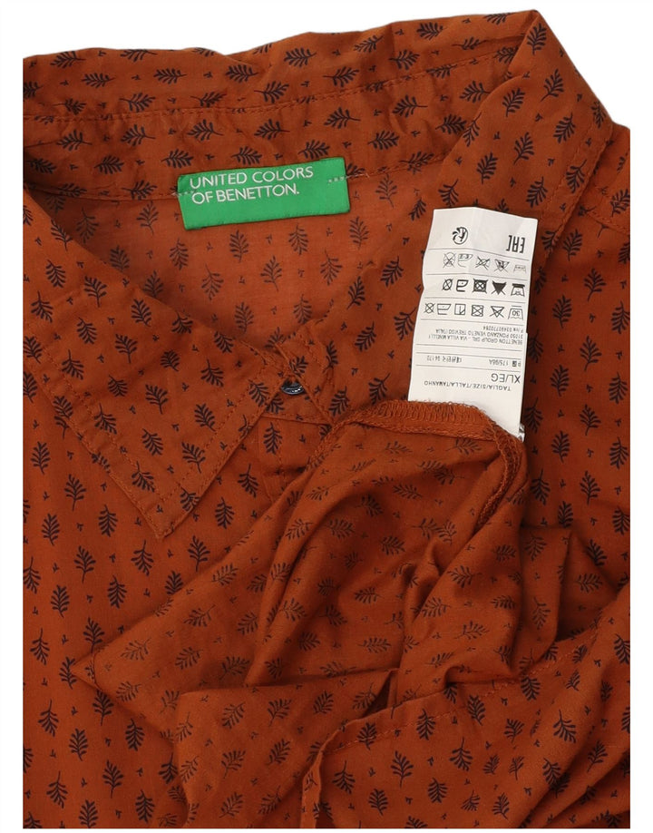 BENETTON Женская рубашка UK 18 XL Коричневый хлопок с цветочным принтом