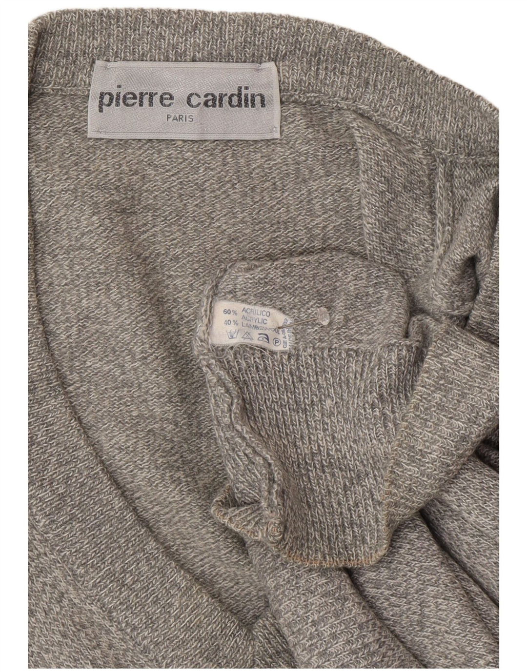 PIERRE CARDIN Mens V-Neck Jumper Sweater Large Grey Acrylic