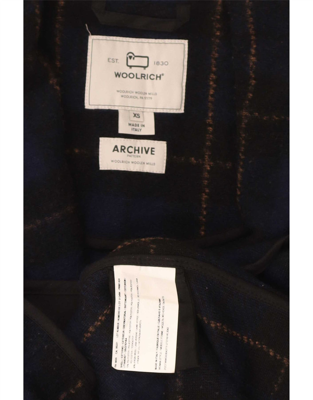 Женское пальто оверсайз Woolrich UK 6 XS темно-синего цвета в клетку из полиэстера