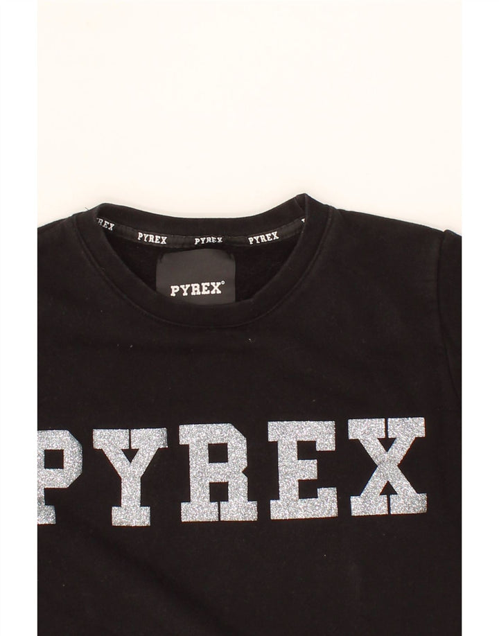 PYREX Girls Graphic Sweatshirt Jumper 12-13 Years Small Black Cotton Vintage Pyrex and Second-Hand Pyrex from Messina Hembry 