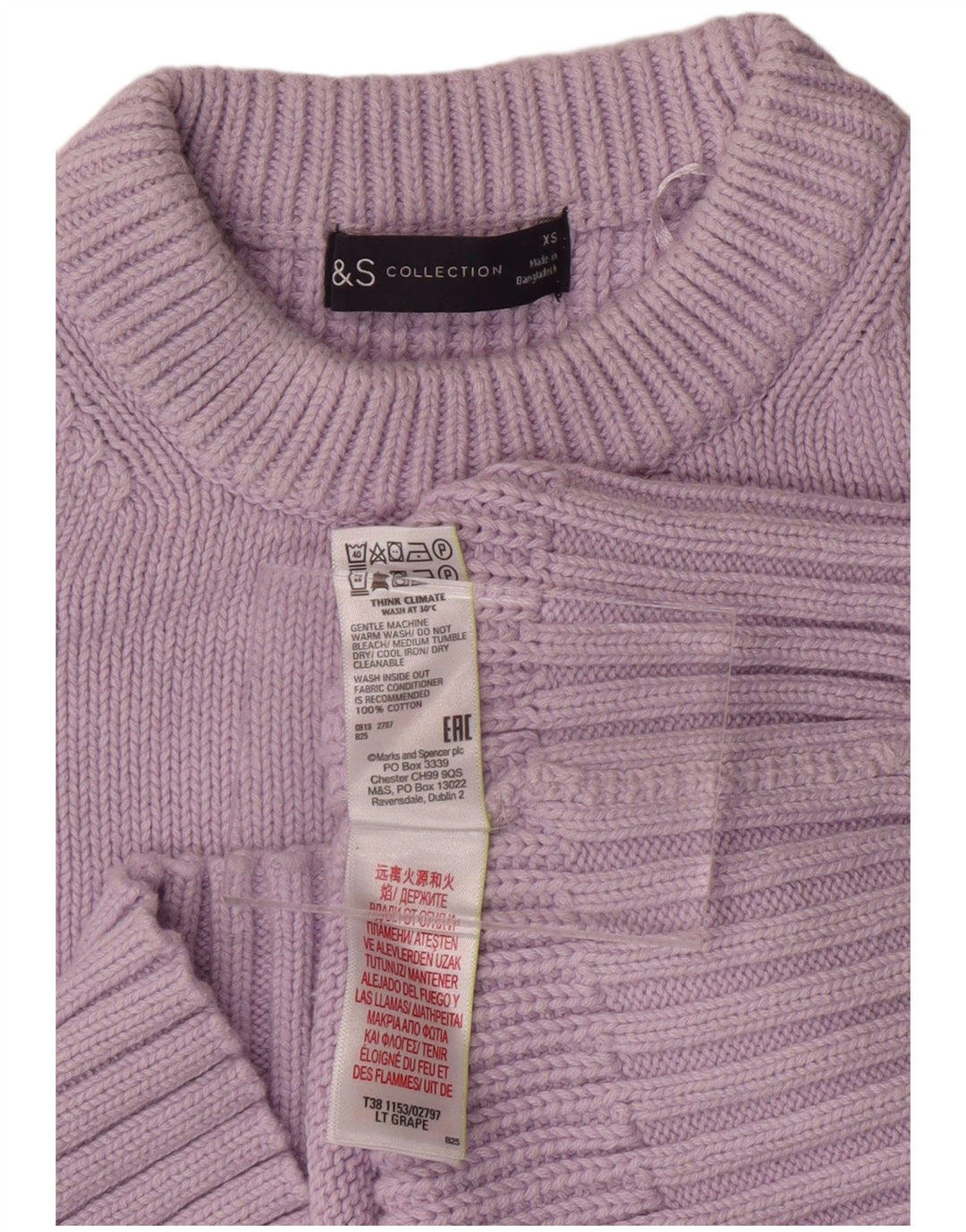 Женский джемпер с круглым вырезом MARKS & SPENCER UK 6 XS, фиолетовый хлопок