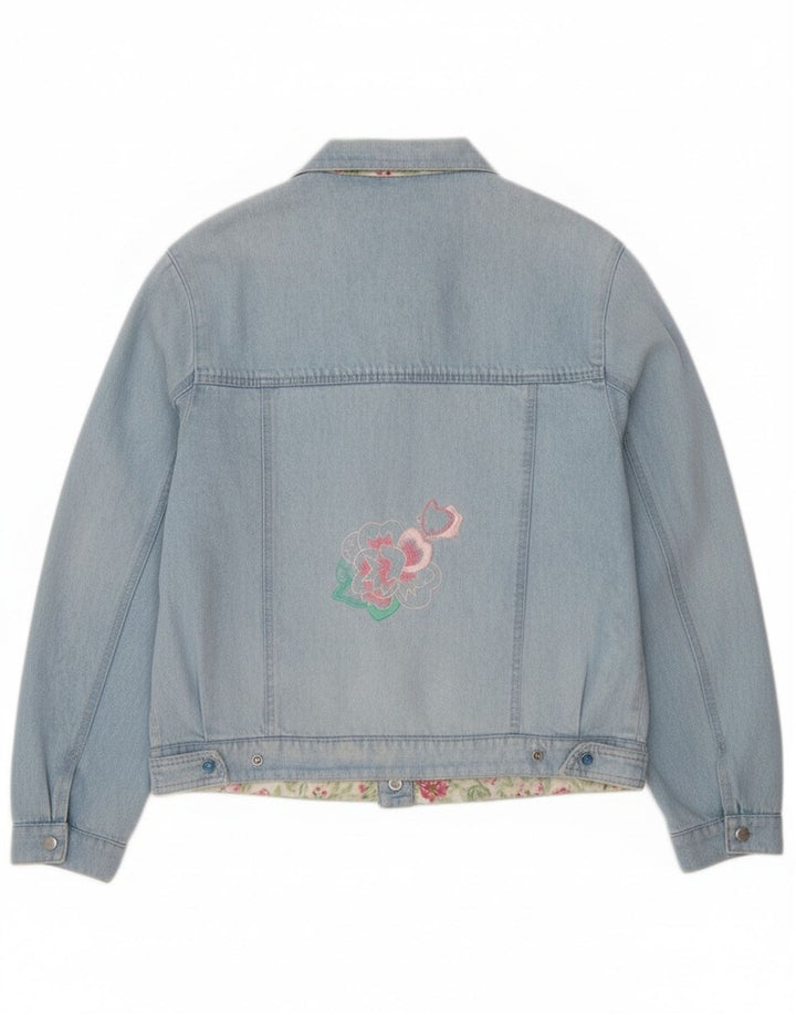 Винтажная женская джинсовая куртка с рисунком IT 44, средний синий с цветочным принтом